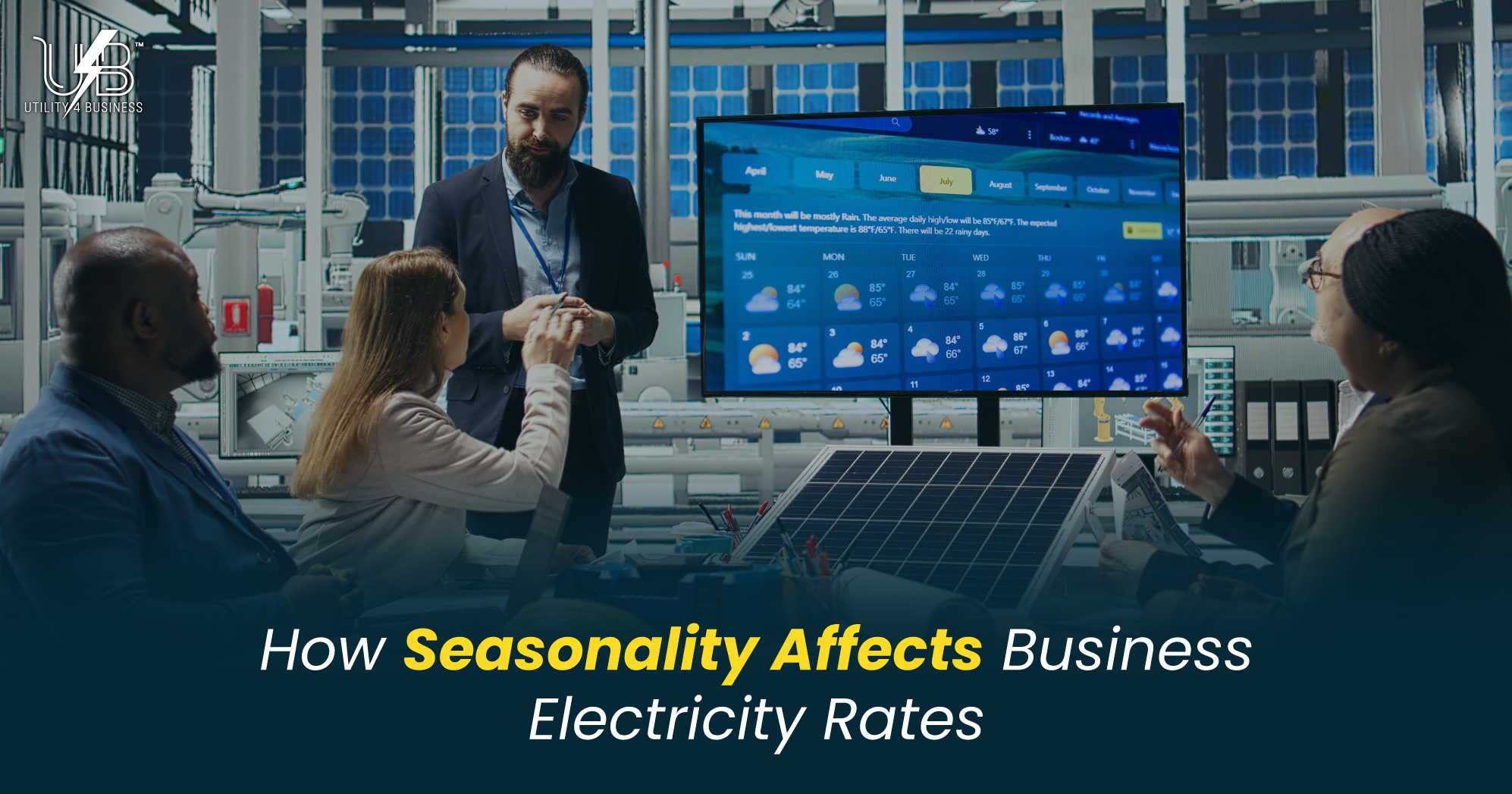 UK business electricity rates meeting showing seasonal demand, peak hours and energy efficiency solutions